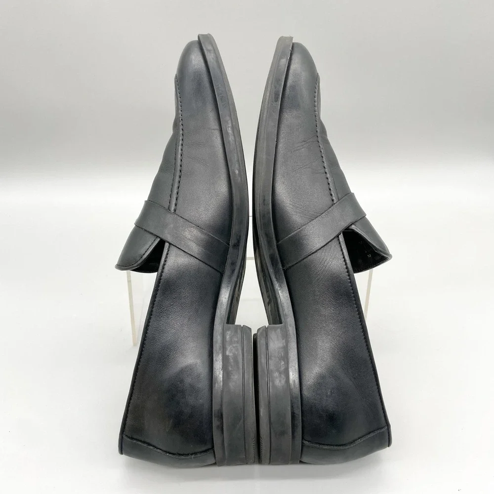 Bruno Magli Mens 12 Pablo Buckle Loafers Black Leather Apron Toe Shoes Preppy